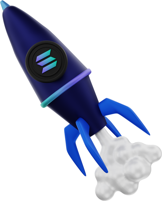 3d illustration, solana crypto coin rising on a rocket